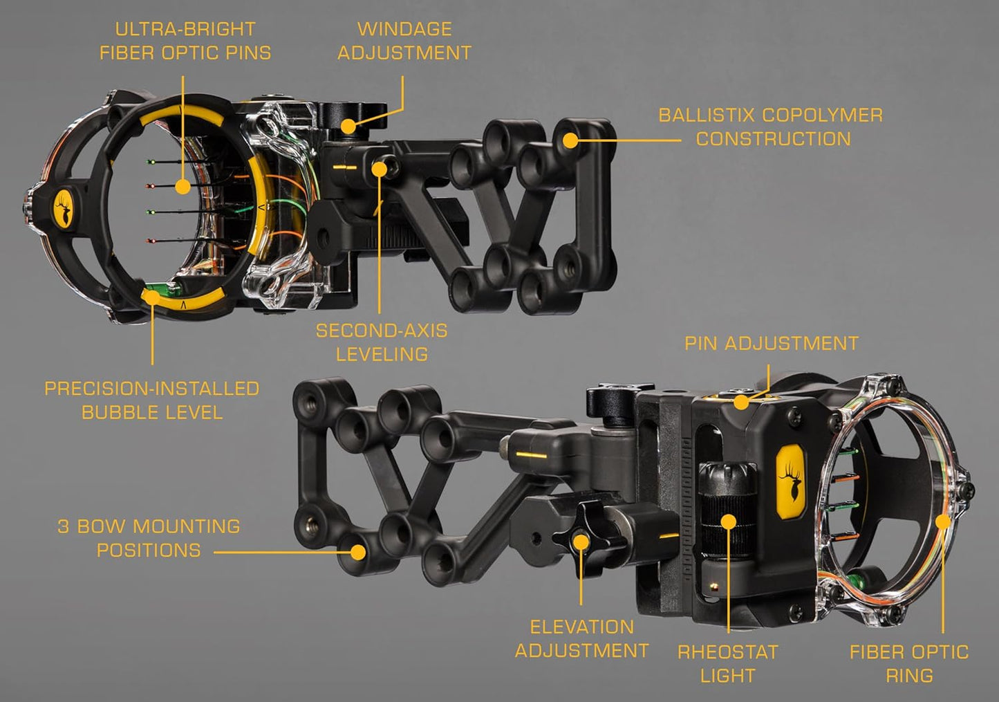 Trophy Ridge React H4 Bow Sight - 4 Pin Sight, Tool Less Windage and Elevation Adustability, 2nd Axis Leveling, Adjustable Click Light
