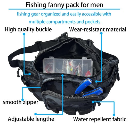 Chardime Fishing Fanny Pack-Fishing fanny pack for men-Easy to use and adjust Plenty of space for fishing waist pack(black-1)