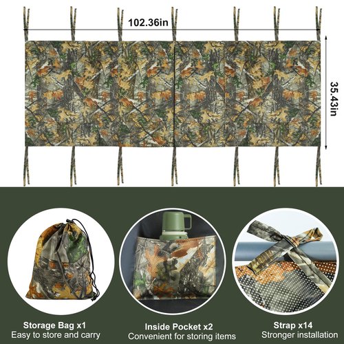 See Through Hunting Tree Stand Blind, Visible Ladder Stand Blind Kit for 2 Man Camouflage Treestand Blinds Cover with Zipper Storage Pocket Tree Stand Blind Accessories for Hunting Deer, 102×36 Inch