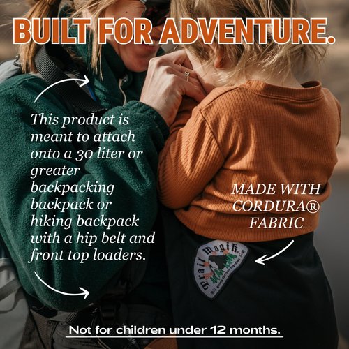 Trail Magik Kid Carrier | Ultra Lightweight Child Carrier for Hiking | Ultra-Compact Child Carrier to Attach Your Hiking Backpack for Kids 1+ Years, Up to 43 lbs Pounds (Black)