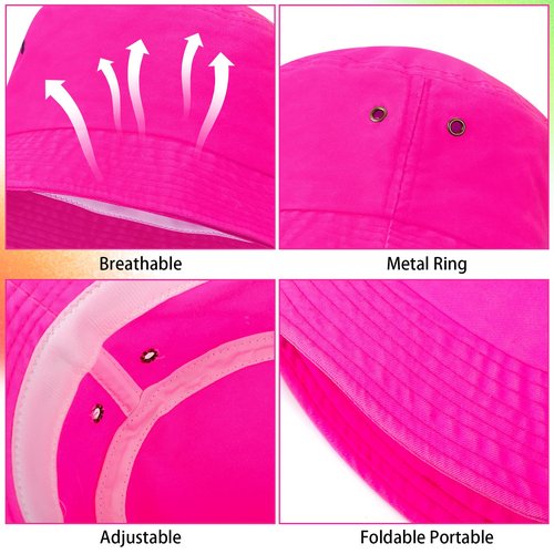 Cozypower 4 Pcs Neon Hats for Women Men Adjustable Cotton Hat for Outdoor Activities All Seasons(Bucket Hat)