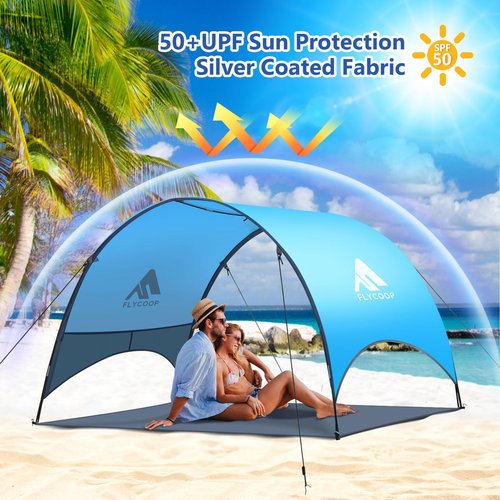 Beach Umbrella with UPF 50+ UV Protection – Compact & Portable Beach Tent Canopy with 360° Ventilation, Wind Ropes & Stakes – Family, Travel, Backyard, Park Shade (Blue, 90.5 * 59 * 53″)