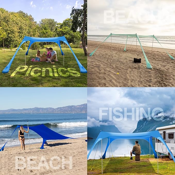 Buheco Beach Tent Pop Up Shade 7x7.5ft Beach Canopy Sun Shelter UPF50+ with 4 Foldable Poles-Portable Carrying Bag-Sand Shovel-Ground Pegs-Windproof Ropes for Outdoor Family Camping-Fishing- Picnic