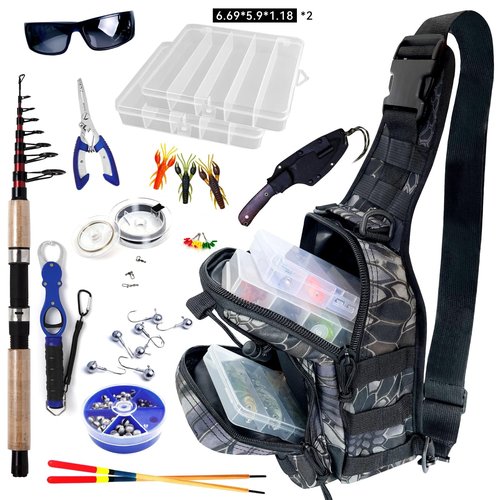 Fishing Backpack Outdoor Tackle Backpacks Small Sling Backpack with Rod Gear Holders for Fish Hunting and Traveling (A: Camouflage Black)