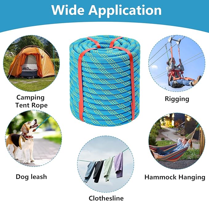Arborist Rigging Rope - Blue 1/2 in x 300 Ft Static Bull Rope for Climbing Tree Felling Pulling Various Outdoor Applications Construction Swing Sailing