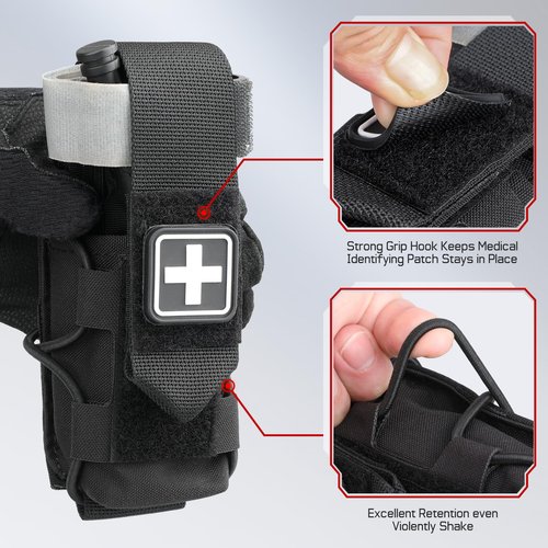 WYNEX MOLLE Tourniquet Holder, IFAK TQ Holder Tactical Medical TQ Pouch Holster First Aid Kit, Cross Patch/Bungee Cord