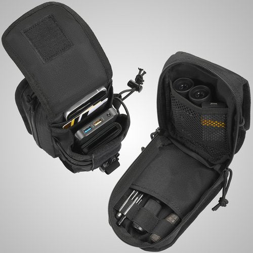 LarKoo Multipurpose Tactical Molle Belt Pouch EDC Gadget Organizer Slim Utility Waist Bag with Compass Buckle Carabiner Phone Holster Tool Kit Pack Large