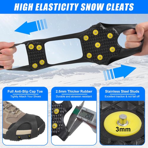 Ice Cleats for Shoes and Boots - Snow Traction Cleats Crampons with 11 Studs for Walking on Snow and Ice - Anti Slip Overshoe Footwear Rubber Walking Cleat Crampon(L【Women(10-11.5)/Men(8.5-10)】)