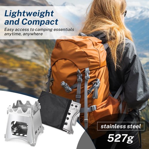 FAMJOALE Folding Wood Burning Stove, Outdoor Portable Camping Stove, Wood Backpacking Stove, Stainless Steel Hiking Stove for BBQ Picnic