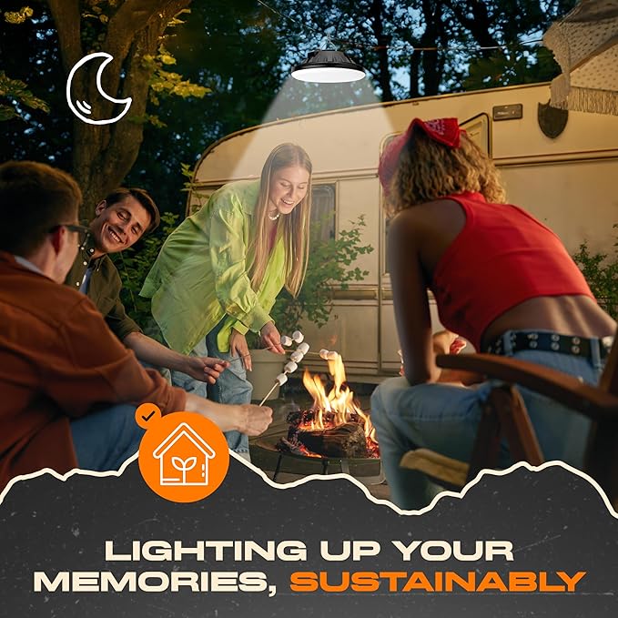 Portable LED Hanging Tent Lights for Camping - Splash Proof IP44 Rated Solar Camping Light Rechargeable - ABS Water Resistant Canopy Lights Outdoor - Chrome Hook for Hanging Downlight - Pack 1