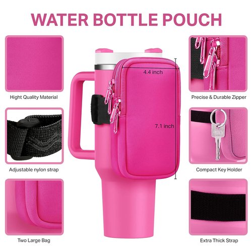 Water Bottle Pouch For Stanley Quencher Adventure 40oz - Stanley Cup Accessories - Tumbler Pouch - Stanley IceFlow 30oz - Gym Tumbler Accessories for Women - Perfect Size for All Phones (LIGHT PINK)