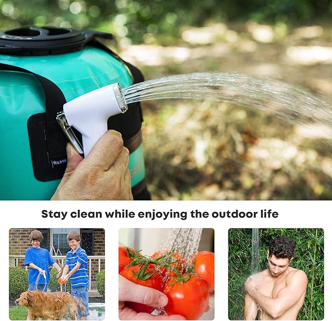 WILD HEART Camping Shower, 5.8 Gallons/22L Portable Camp Shower Bag with Upgraded Screw Lid, Water Level Window, Pressure Foot Pump, and Handy Nozzle, Solar Shower for Beach Camping Hiking Trip