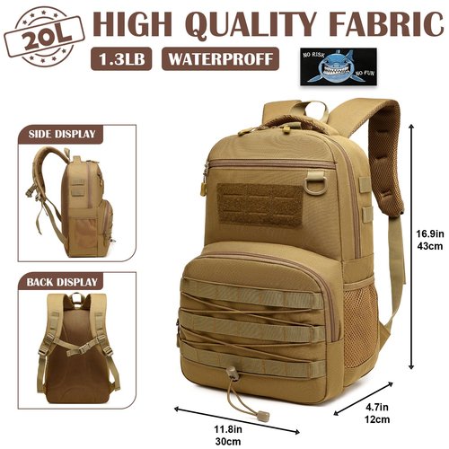 SunForMorning Kids Tactical Backpack Army Molle Bookbag Military Boys Backpack for School, Outdoor, Travel, Camping, Brown