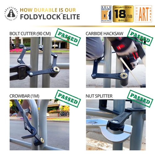 Seatylock FoldyLock Elite Folding Bike Lock - Patented 18/18 High Security Sold Secure Gold Bicycle Lock - Heavy Duty Anti Theft Secure Guard with Keys & Case Mount - 43.3"