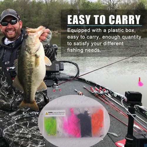 Crappie Jigs Marabou Feather Hair Jigs Bass Fishing Lure Jig Heads Hook for Crappie Trout Walleye Panfish 1/8oz 1/16oz 1/32oz