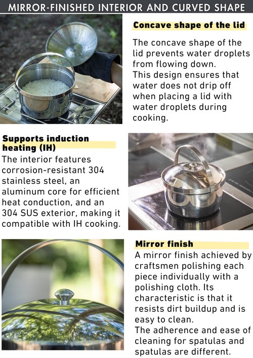 CAMPINGMOON 3.0L Cooking Pot 3-ply Stainless Steel IH Compatible Rice Cooker CC-21