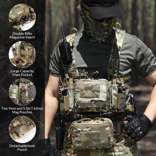 VOTAGOO GEAR Chest Rig-Tactical Chest Rig, Adjustable & Detachable Molle Micro Chest Rigs, with 5.56/7.62 Magazine Pouch