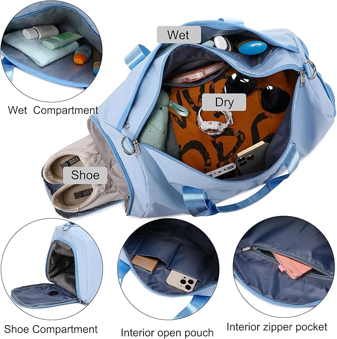 Duffel Bag for Girls Dance Ballet Sports Gym Bag Water Resistant Yoga Travel Bags with Shoes Compartment(Blue)