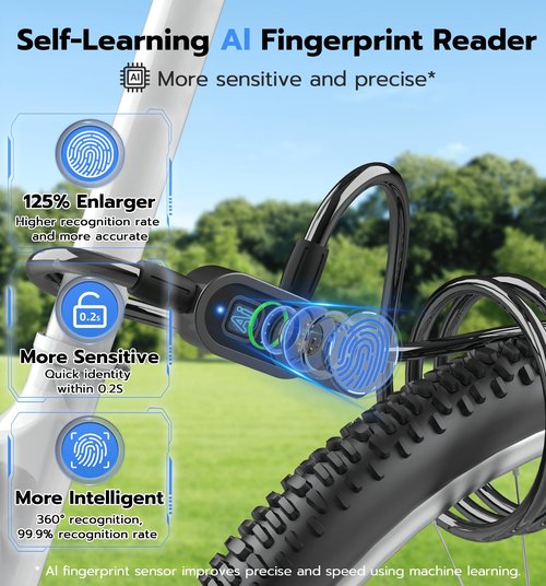 Anweller Fingerprint Bike Lock with Key, Heavy Duty Anti-Theft Weatherproof Keyless Bluetooth Digital Electronic Biometric Smart Cable Lock for Bicycle Scooter Accessories Outdoor Fence Gate