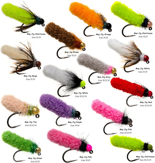 Outdoor Planet 36 Mop Flies Assortment with Waterproof Fly Box | Mop Jig Tungsten Bead and Barbed Hooks | Fly Fishing Flies for Trout Size #10,12,14,16
