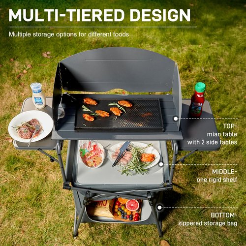 EVER ADVANCED Portable Folding Camping Table with Storage Bag, Grill Table with Windscreen for Outdoor Cooking, BBQ, Picnics, and Camping, Includes Carry Bag
