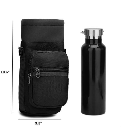 Water Bottle Pouch Multi-Purpose Hydration Waist Carrier Bag with Detachable Handle Strap &Shoulder Strap (Black)