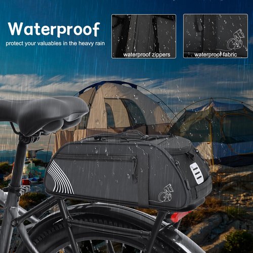 YEEGO DIRECT Bike Rack Bag, 14L Expandable Capacity Bike Bags for Bicycles Rear Rack,Waterproof Bike Trunk Bag, Bike Panniers Reflective Design, Crossbody Shoulder Bag for Commuting Outings