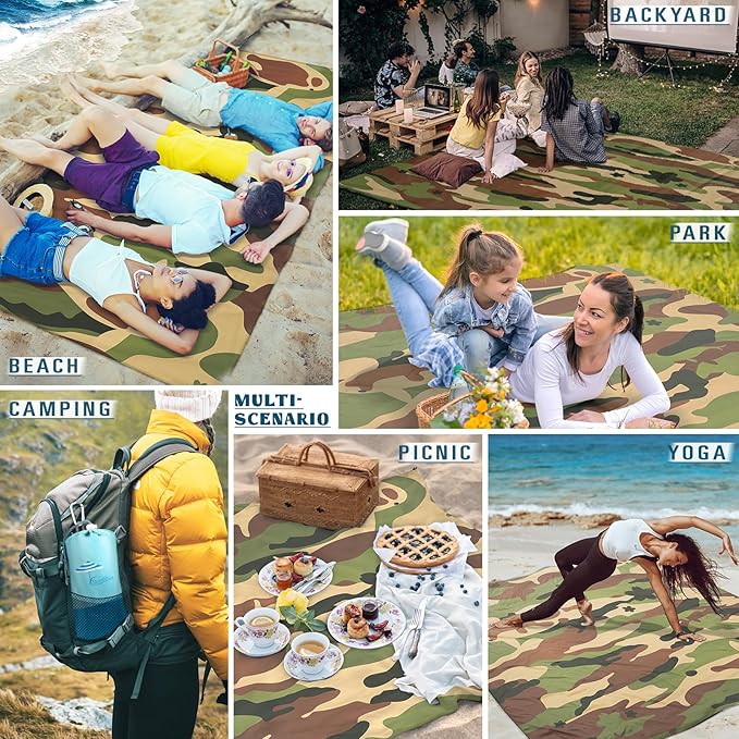 Beach Blanket Sandproof Waterproof 78''ร110'' 1-7Adults Oversized,Compact Lightweight Durable Beach Mat for Travel Camping Hiking Picnic Blanket