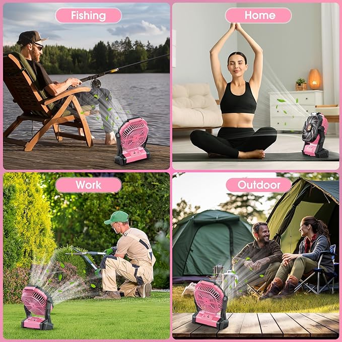Portable Rechargeable Fan, 20000mAh Cordless Battery Powered Camping Tent Fans with LED Lantern, Small USB C Operated Outdoor Ventiladores for Travel Camp Fishing Office Home Essentials