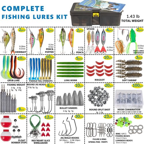 THKFISH Fishing Lures Kit, Bass Fishing Gear Kit for Freshwater Saltwater Tackle Box with Tackle Included Topwater Baits, Spinner bait, Frog, Hooks/Weights Accessories Gift for Adults