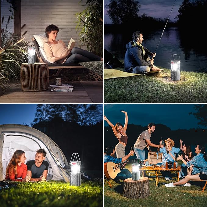 LETMY 4 Pack Camping Lantern, Rechargeable LED Lanterns, Solar Lantern Battery Powered Hurricane Lantern Flashlights with 3 Powered Ways & USB Cable for Emergency, Power Outage, Hurricane Supplies