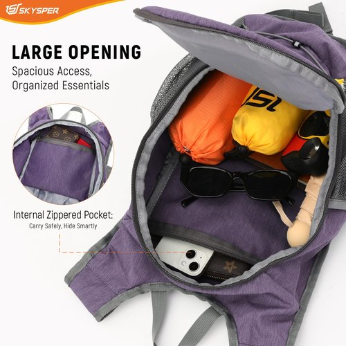 SKYSPER 15L Foldable Hiking Backpack Lightweight Packable Travel Daypack with Chest Strap Small Outdoor Folding Back Pack Collapsible Bag for Women Men (Purple)