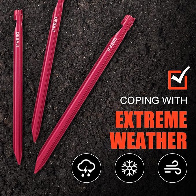 6 Pieces Tent Stakes Heavy Duty Camping Stakes, QEBAJI 7.5 inch Rust-Free Metal Tent pegs Ground Stakes Tent pegs Camping,6pack Red