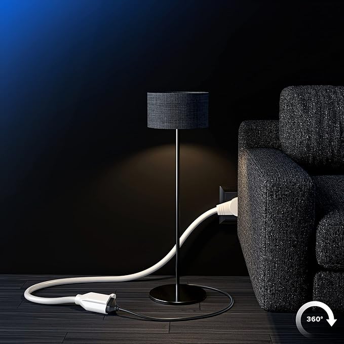 Maximm Extension Cord 4 Foot White Flat Plug, 360° Rotating Short Power Cord Single Outlet, Indoor 16 Gauge 3 Prong Grounded Wire UL Certified (4Ft White)