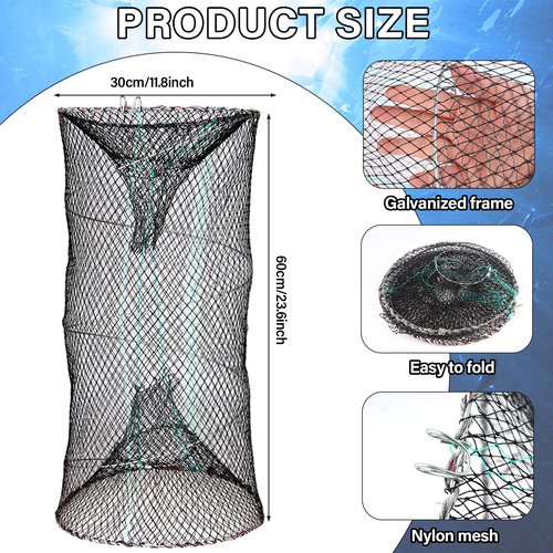 5PCS Fishing Bait Trap Minnow Trap Foldable Fishing Trap Cylindrical Hexagon Crawfish Fishing Net Trap Portable Folded Fishing Accessories