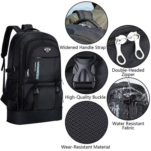 Wesoke 65L Hiking Backpack Black, Expandable Travel Hiking Daypacks, Waterproof Large Camping Backpack for Men Women, Foldable Lightweight Outdoor Sport Backpacking Backpack for Climbing Touringr