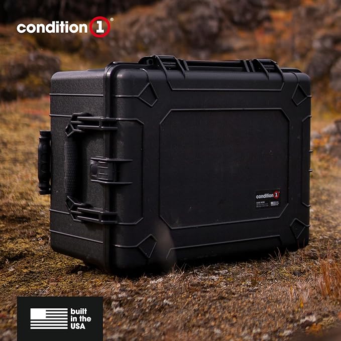 Condition 1 25" Large Rolling Hard Travel Case Model 286, Lockable Storage Box with Wheels and Handle, Waterproof Dustproof TSA Friendly, Made in USA, 24.58"x19.58"x14.60" Tan