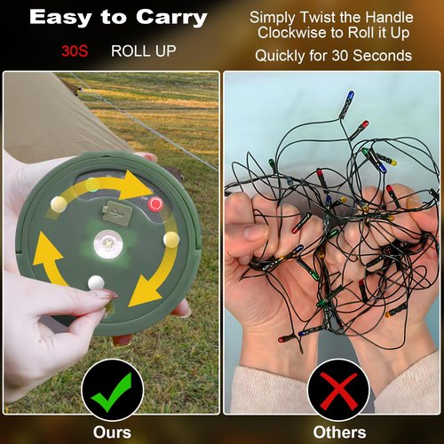 HELESIN Camping Light USB Rechargeable Waterproof Portable Stowable String Light, 4 in 1 Camping String Lights Outdoor with 8 Modes Tent Lights for Camping, Hiking, Yard, RV (Warm Light)