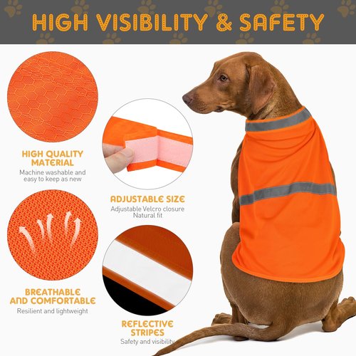 2 Pieces Dog Reflective Vest, Orange Dog Hunting Vest for Outdoor, Adjustable Pet Jacket, Soft Pet Safety Clothe for Small Medium Large