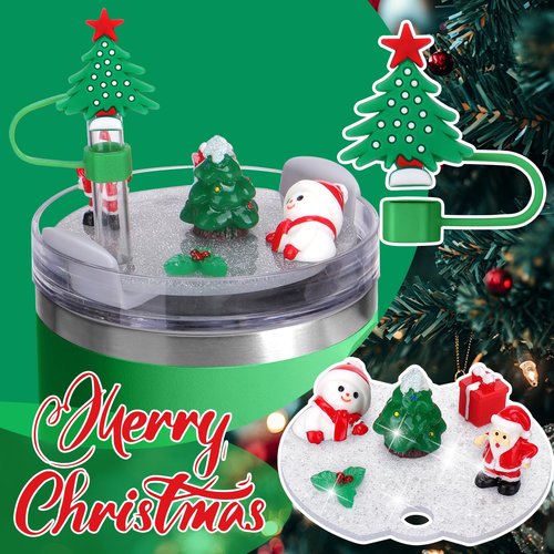 Mity rain Cup Accessories for Stanley Cup 30oz 40oz,Including Boot, Silicone Straw Topper Cover Cap, Lid Charms for H2.0 Tumbler Accesorios (Christmas) (40OZ)