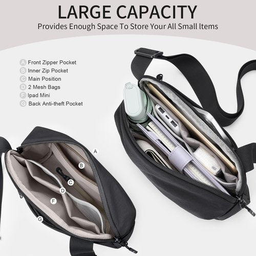 Crossbody Sling Bag for Women and Men Chest Bags Cross Body Bag for Outdoors Leisure Hiking Travel (Black)