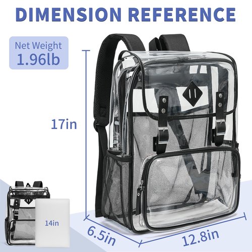 NEOREAL Clear Backpack Large Capacity Heavy Duty Transparent PVC Backpack with Leather Trim for Women College Work Travel