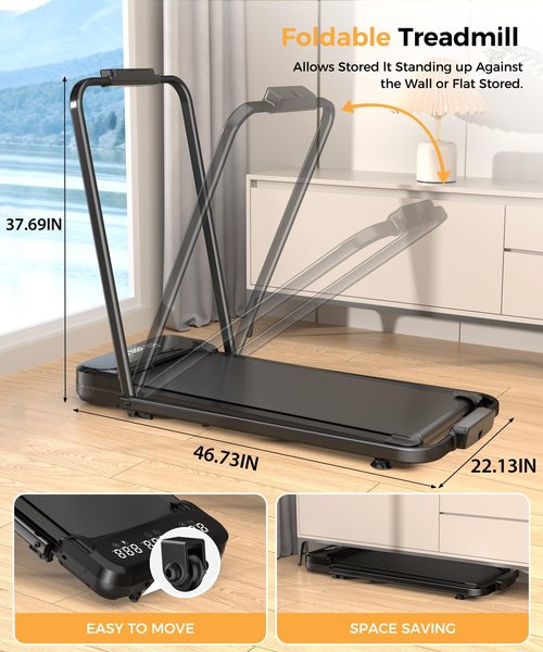 Zisgner Walking Pad, Under Desk Treadmill, Walking Pad with Incline, 2 in 1 Treadmills for Home/Office, Compact Portable Foldable Treadmill, Installation-Free Low Noise, Safety Lock and LED Display