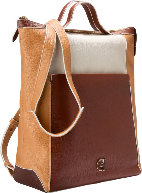 Cole Haan Women's Grand Series Grand Ambition Convertible Luxe Backpack, Dark Cuoio/Ivory/Biscuit/Mahogany