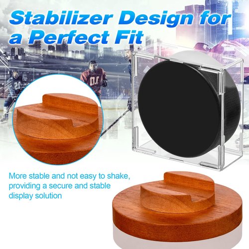 ULTRGEE Hockey Puck Display Case - Acrylic Box, Hockey Puck Holder with Wooden Base, Hockey Pucks Storage Stand for Collection Memorabilia (1 Pack, Square)