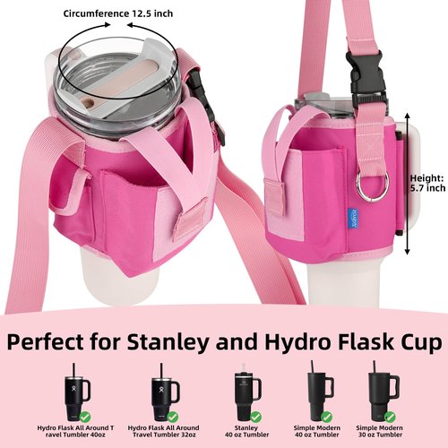 Xxerciz Water Bottle Carrier Bag with Phone Pocket for Stanley 40 oz Tumbler with Handle, Nylon Water Bottle Holder Pouch with Adjustable Strap for Stanley Cup Accessories