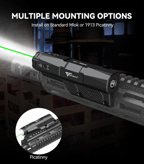 VOTATU M8L-G 3000 Lumens Light Laser Combo Compatible with Mlok/Picatinny, Strobe Function Flashlight and Green Laser Beam with Easy Touch Pad Switch, USB Magnetic Rechargeable Light for Rifle