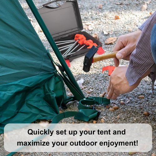 LATTHANT 20 Pcs Tent Stakes Heavy Duty, 8 in Ground Anchors Screw in, Grow in the Dark Screw in Tent Stakes, Camping Stakes with Storage Box, Threaded Tent Spikes with Hex Head Driver and Stake Puller
