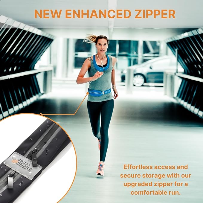 Slim Running Belt for Women and Men, Waterproof Phone Holder for Running, Reflective 2-Pocket Waist Pack for Storing Runnerโs Essentials Safely, Runnerโs Fanny Pack, Money Belt Fits Most Phones