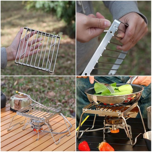 SquEqu Folding Campfire Grill Portable Mini Grate Camping Cookware Pots Stand Bracket for Windproof Camp Gas Stove Camping Fire Split Solid Fuel Alcohol Spirit Burner Outdoor Backpacking Hiking Picnic